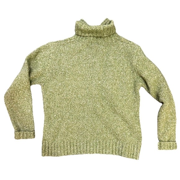 LL Bean Green Wool Blend Cardigan Sweater High Collar Size XL SHRUNK FITS LIKE M - Picture 2 of 8